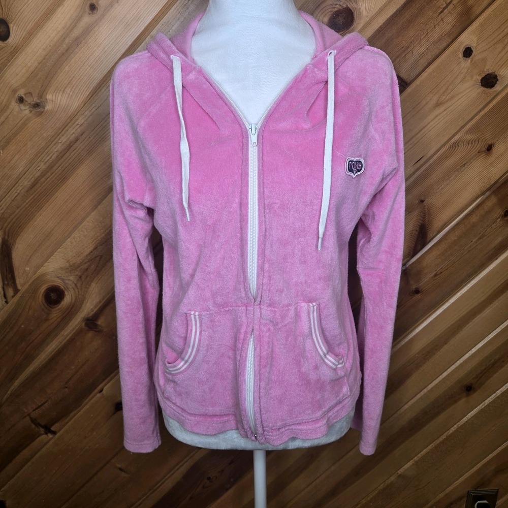 Roxy Y2K Hot‎ Pink Terry Cloth Full Zip Sweatshirt Womens M/L (Tagged XL) Logo